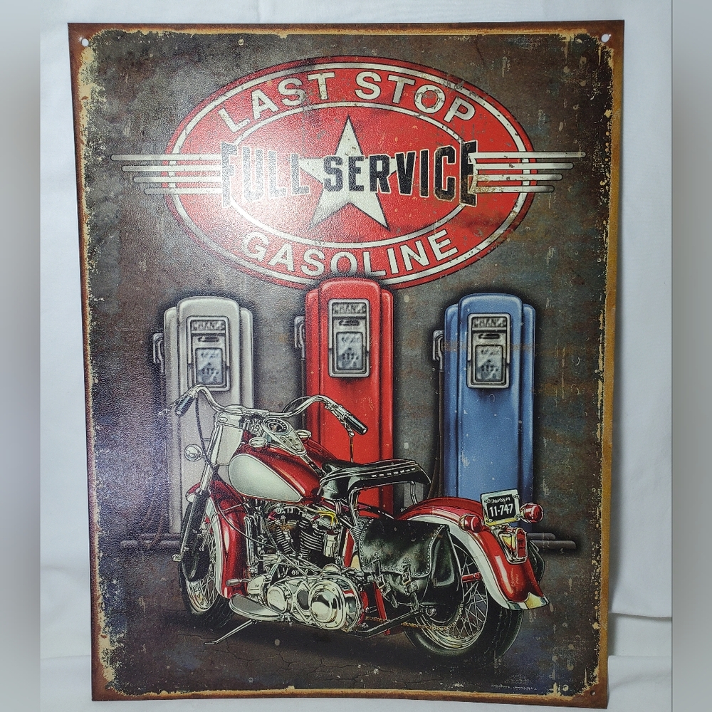 Last Stop Full Service Gasoline Vtg Legends Distressed Metal Sign Retro